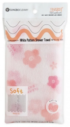 Clean&Beauty Мочалка для душа 28*95см Cleamy White Pattern Shower Towel